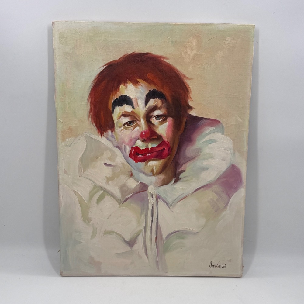 Original Oil Painting Clown Portrait on Canvas 18x24 Signed